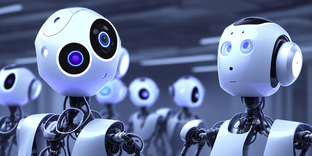 AI generated: In the background there are personal computers, keyboards, monitor, different pc components. In the ...