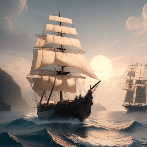 AI generated: Photo of a ultra realistic sailing ship, dramatic light, pale sunrise, cinematic lighting, battered,...