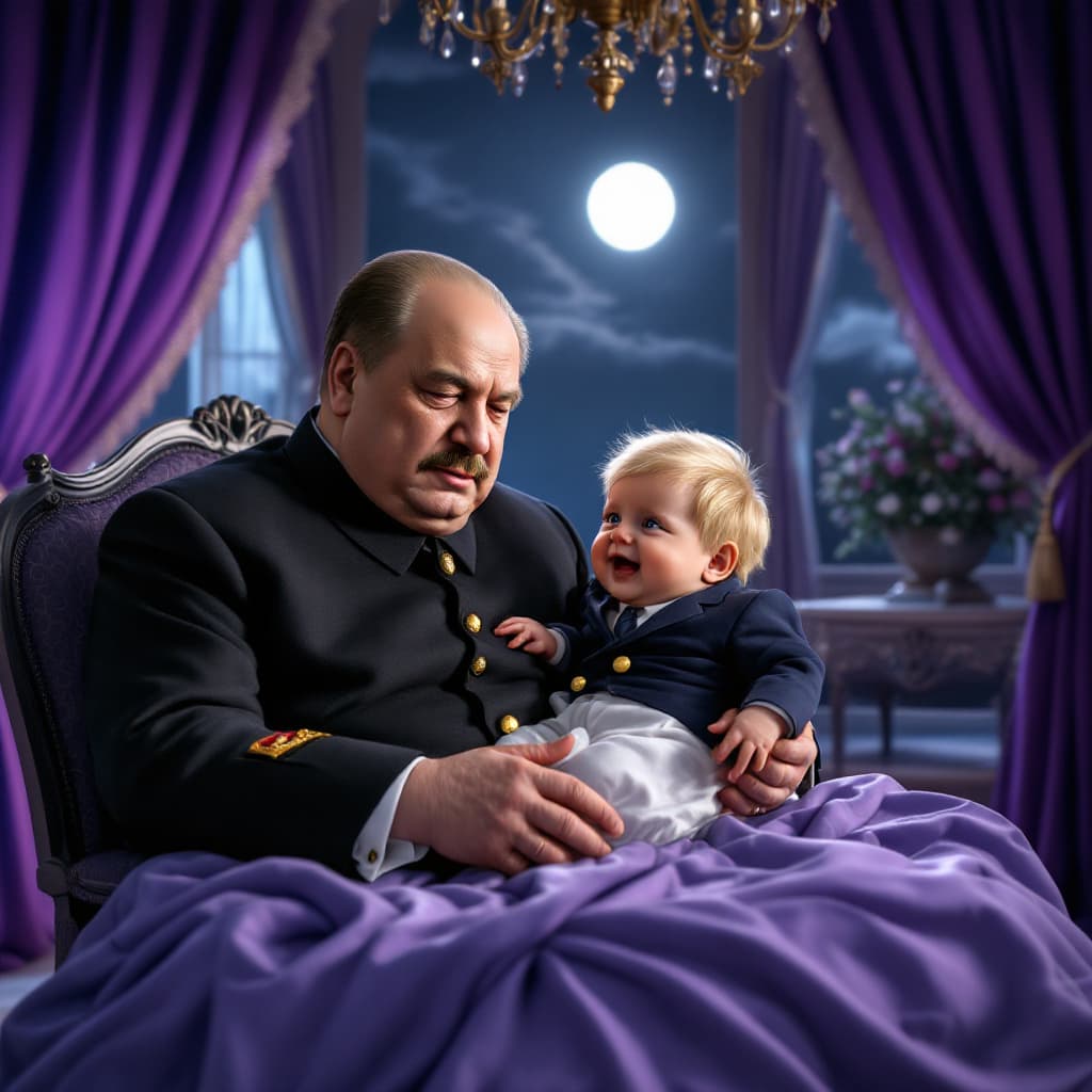 AI generated: Stalin holding Boris Johnson as a baby. They're sat in a gloriously expensive ballroom.
Moonlight po...