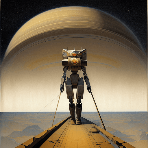 AI generated: The long journey to Saturn by Christopher R. W. Nevinson and N. C. Wyeth Blended gouache, watercolor...