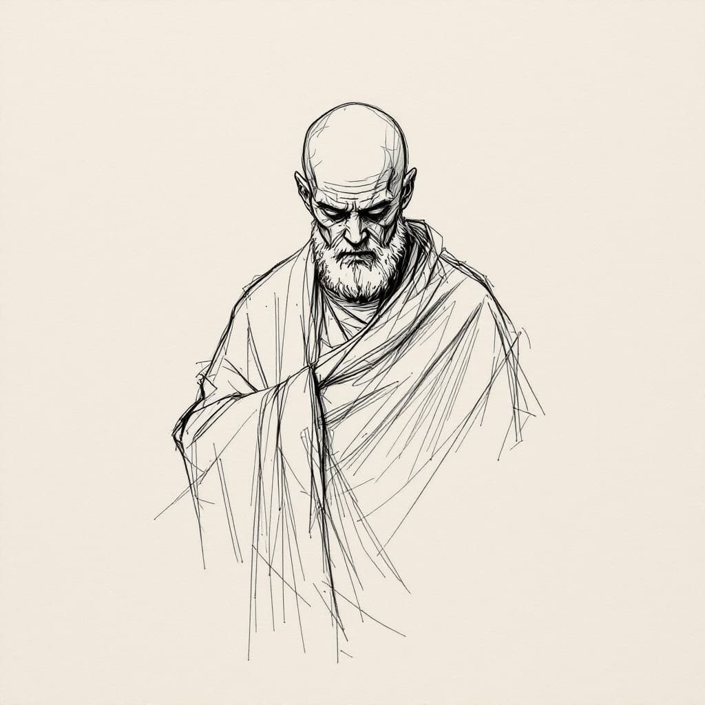 AI generated: Minimalist sketch of a monk, refined, very basic line drawing, minimalist, abstract --ar 1:2 --styli...