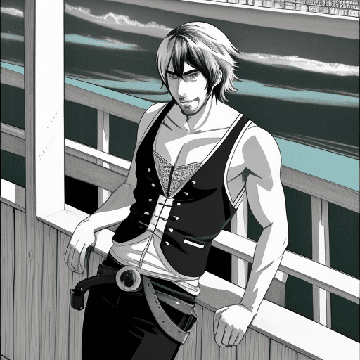AI generated: german garmendia al estilo toei animation, fondo balco con machas de tinta de diferentes colores, cu...