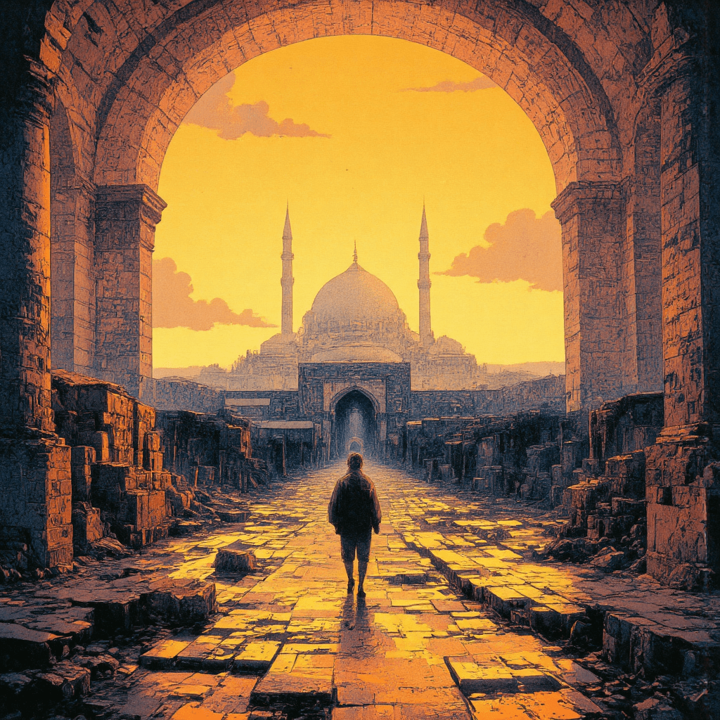 AI generated: City of a thousand years gave birth to breath drawn

under a dome of golden intent.

Under forge...
