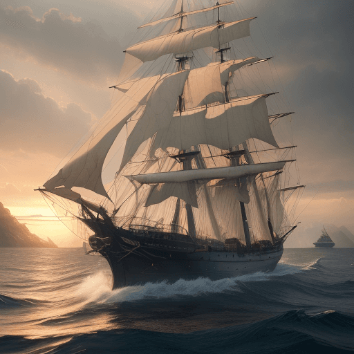 AI generated: Photo of a ultra realistic sailing ship, dramatic light, pale sunrise, cinematic lighting, battered,...