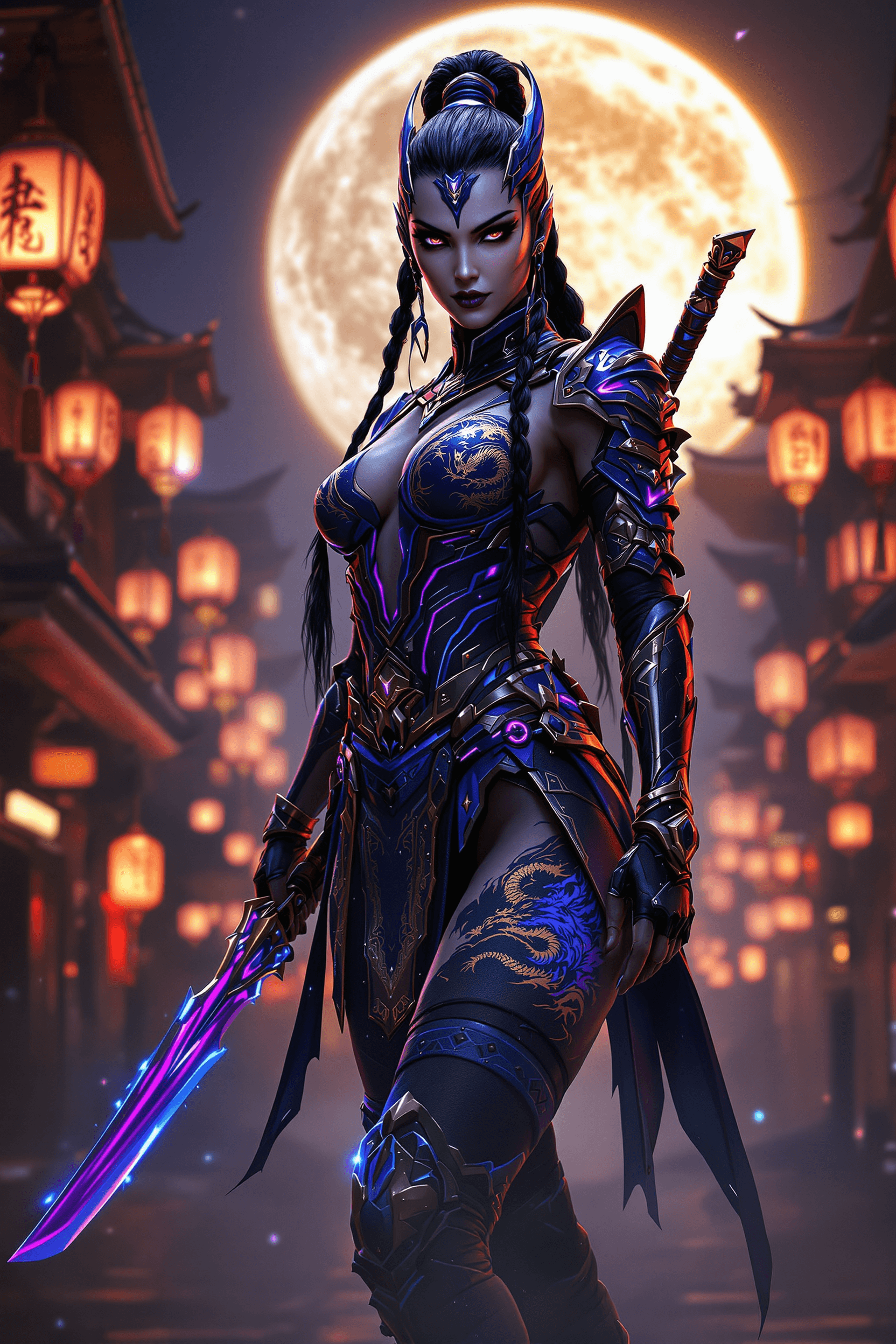 AI generated: An ultra-realistic, full-body portrait of Kitana from Mortal Kombat, blending ancient warrior elegan...