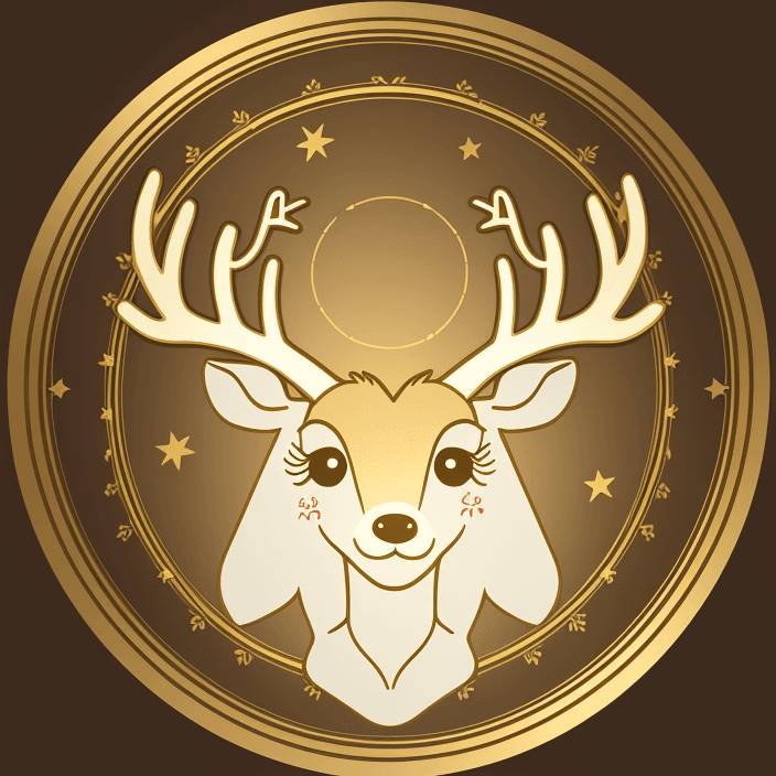 AI generated: logo, cartoon deer inside gold circle, gold theme