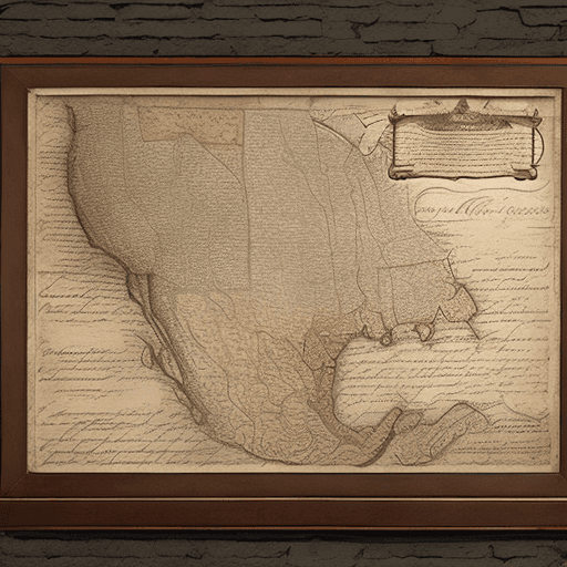 AI generated: colonial-era map making the original u.s. constitution in display tied with a faded revolutionary ri...