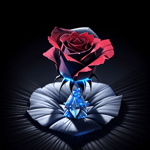 AI generated: Red rose with a diamond in the middle. the diamond emits a blue glow. edges Charcoal Art, Glamor Sho...