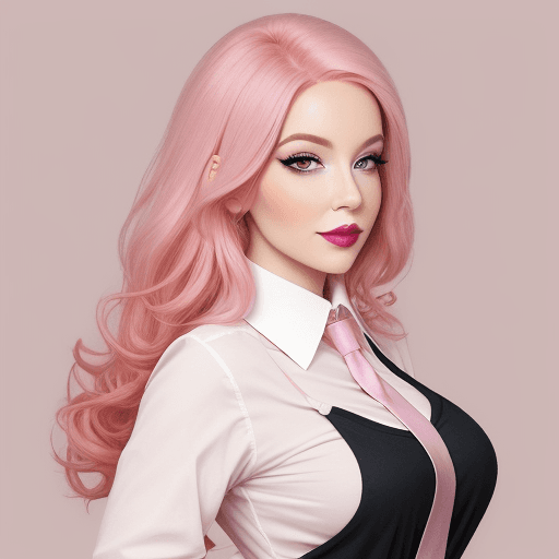 AI generated: teacher, pink hair, perfect eyes, light makeup, gorgeous detailed teacher lipstick school background...