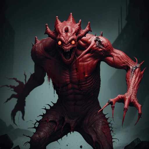 AI generated:  high quality foto of a bloody dangerous monster without eyes, long fingers and broken bones, 8k