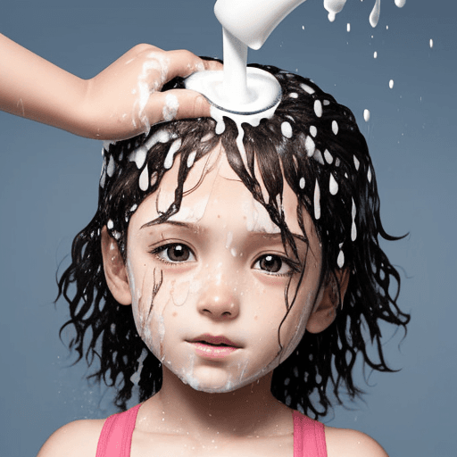 AI generated: an 8 year old kid with shampoo splash in her hair