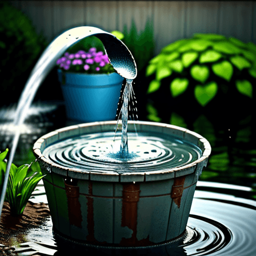 AI generated: Water pouring from a hole in a garden bucket.


