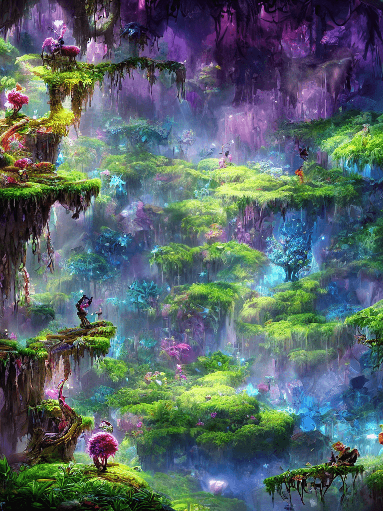 AI generated: ultra-realistic illustration and highly detailed digital render of panorama view in a dark forest wi...