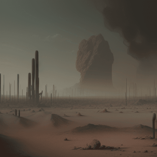AI generated: a desert full of ash in a macabre dystopian environment.