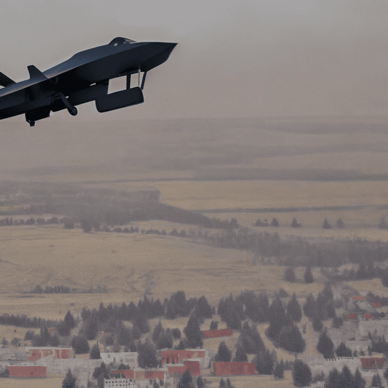 AI generated: Intense Air Conflict Between Ukraine and Russia with Drones and Missiles, show a war scenario