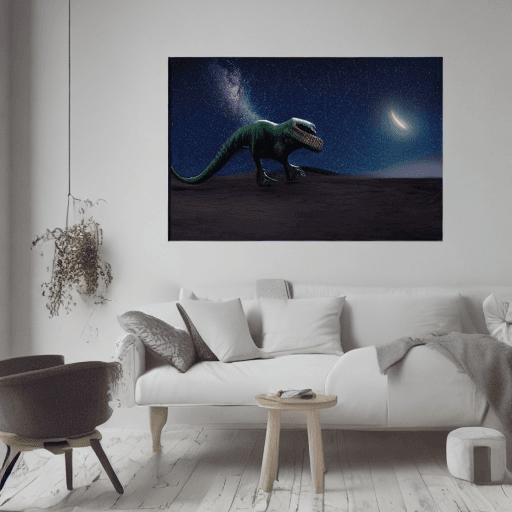 AI generated: photo of a sad t-rex looking at the stars, photorrealistic style, 3d octane render