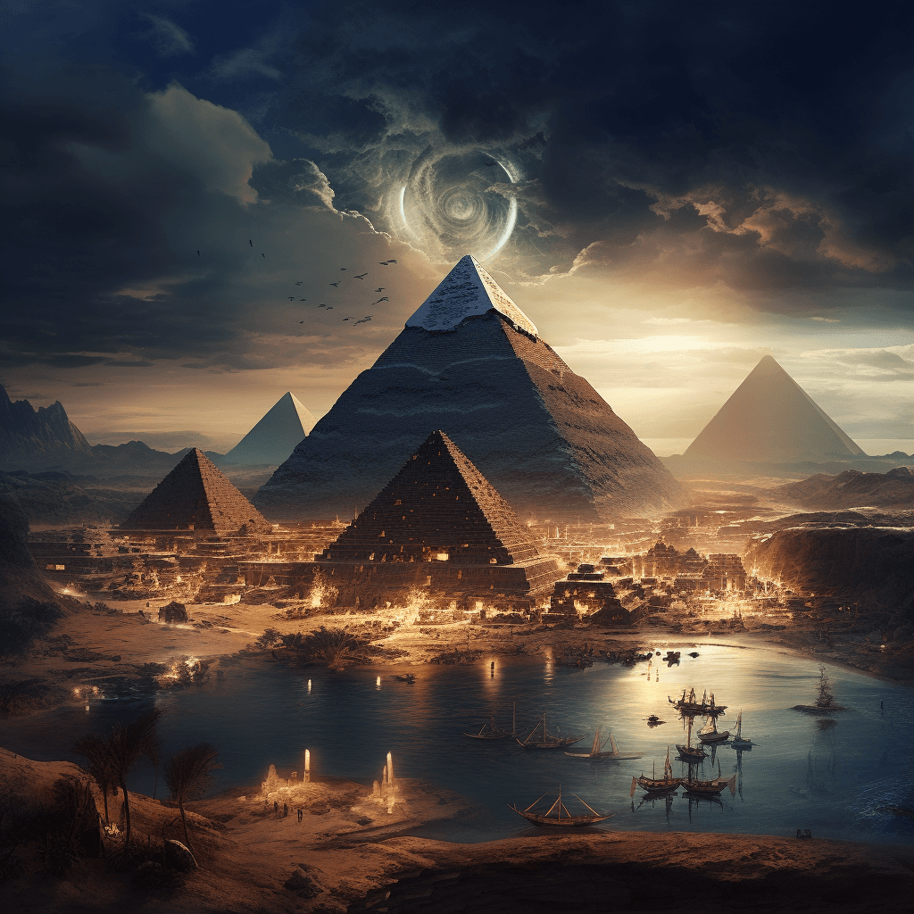 AI generated: Egypt Pyramids in a very advanced civilization