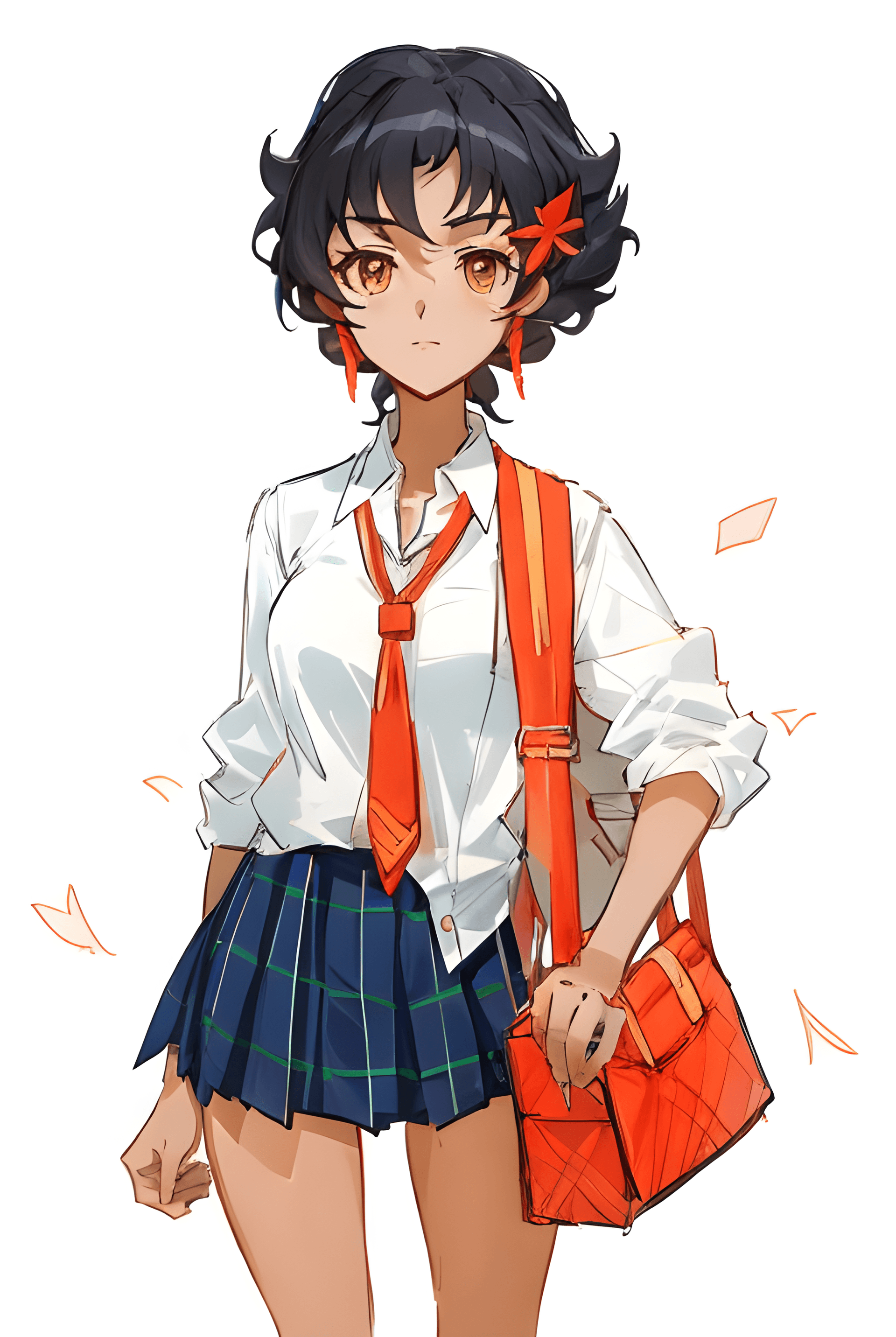 AI generated: a woman in a school uniform holding a bag, inspired by Puru, trending on cg society, pretty samurai ...