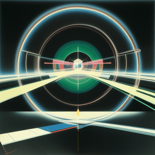AI generated: In the style of el lissitzky, Bauhaus art, epic golfcourse, futuristic, geometric forms, light beams...