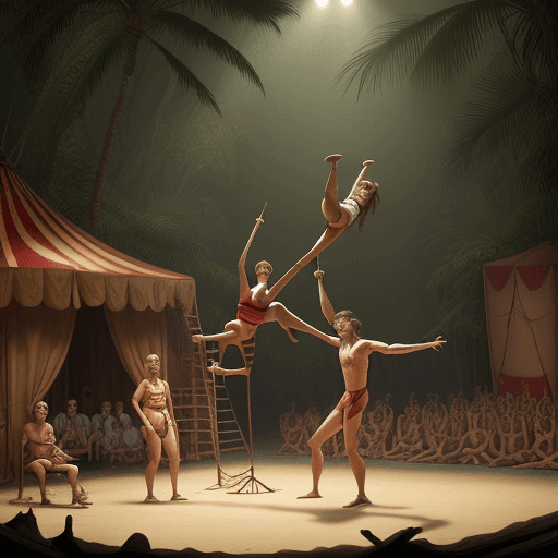 AI generated: circus show in the jungle. Some of them are acrobats, others are jugglers. It's summer and it's hot....
