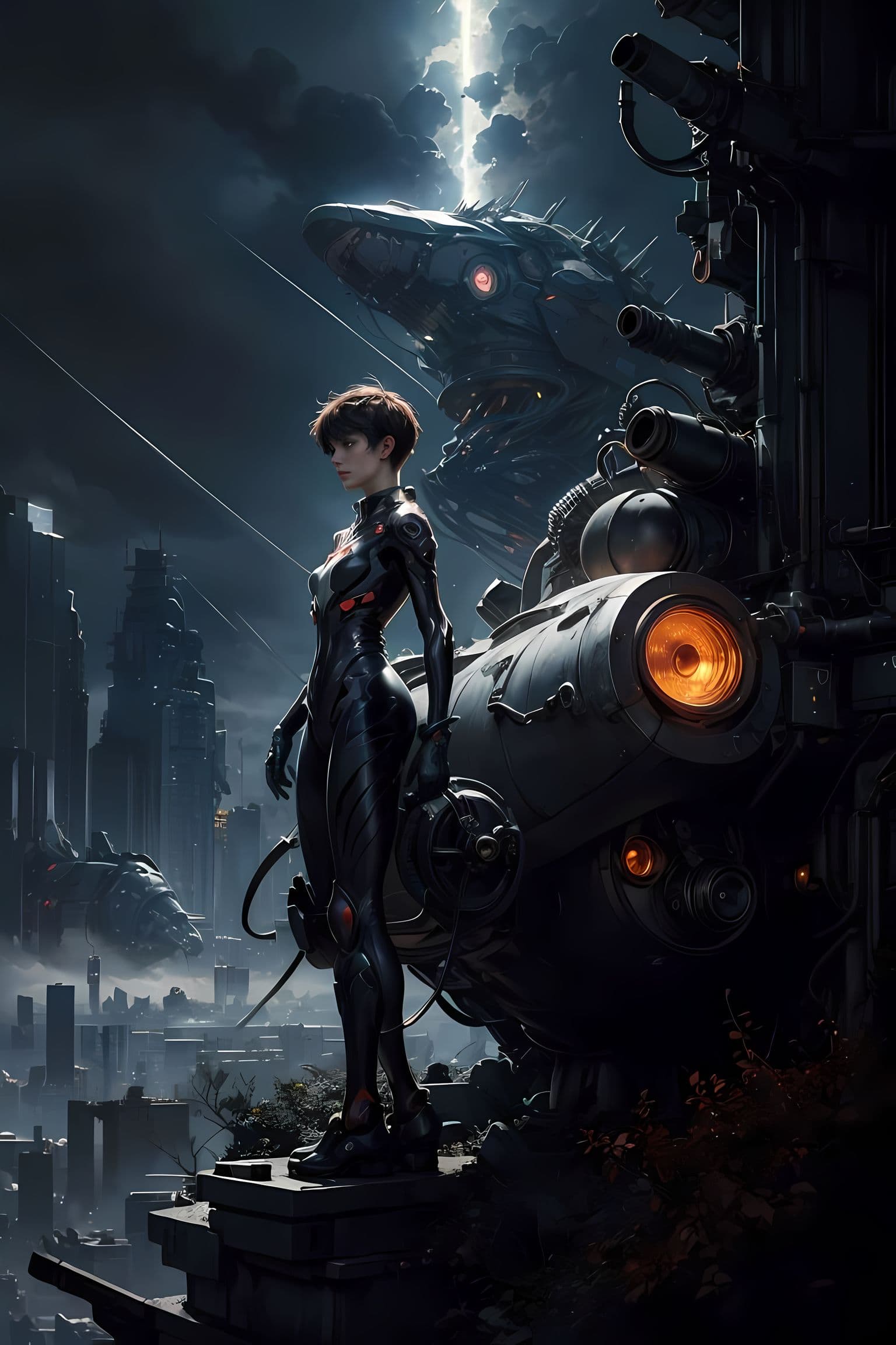 AI generated: ((Evangelion: Shinji Ikari),Plug Suit),A large circular platform reminiscent of a futuristic stadium...