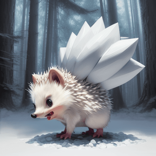 AI generated: Hedgehog , white hedgehog, sonic, supersonic, power up, in forest setting, snowy forest, concept art...