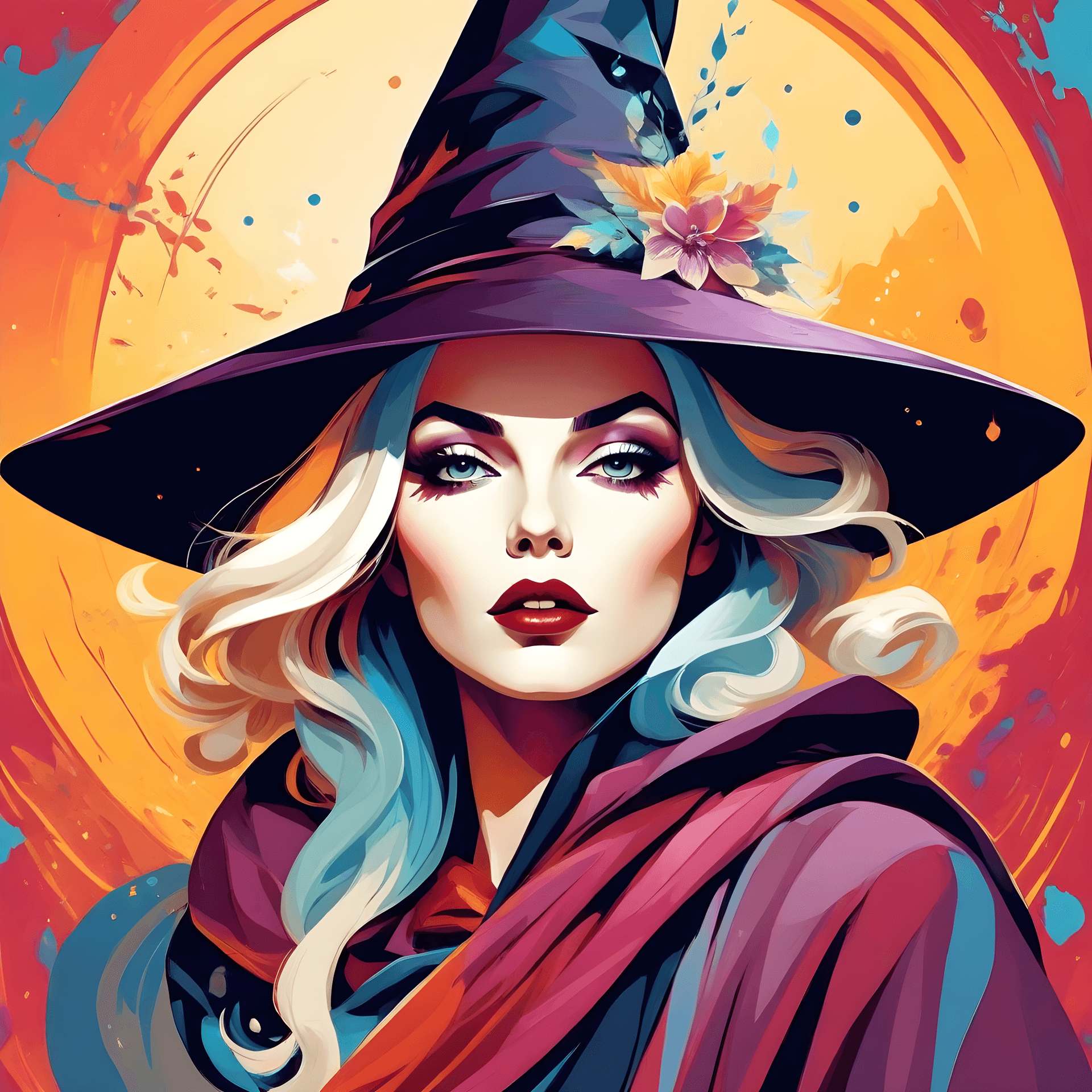 AI generated: Wizard Witch, Vector Art, Digital Illustration, Contemporary Era, Bright and High Contrast Colors.
