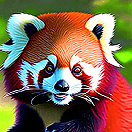 AI generated: red panda, cute appearance, docile character, big eyes, round ears, flat face, thick tail, vivid, fu...