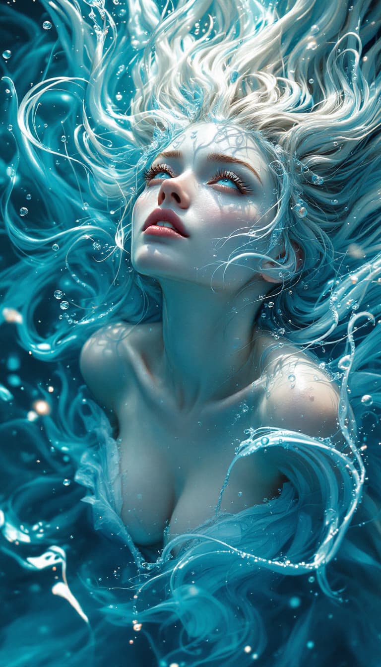 AI generated: intricate artwork, cinematic feel :1. 2, colorful lighting, 25 year old beautiful water goddess, Gre...