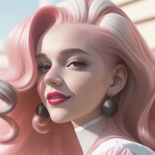 AI generated: Pink and white smiling woman with beautiful hair, big red shiny lips, y2k aesthetic style, Spanish p...