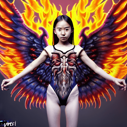 AI generated: extremely detailed hyper-realistic Winged Female Demon Arch-angel manguri, fire lava background, ful...