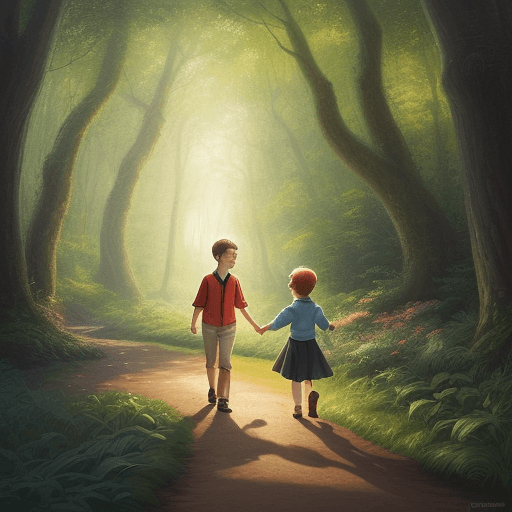 AI generated: Illustrate the heartwarming scene of Lucas, a joyful young boy with a radiant smile, strolling throu...