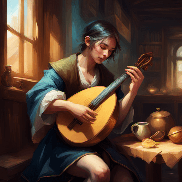 AI generated: a bard playing a lute in a tavern, soft lighting, detailed face, by craig mullins, by stanley artger...
