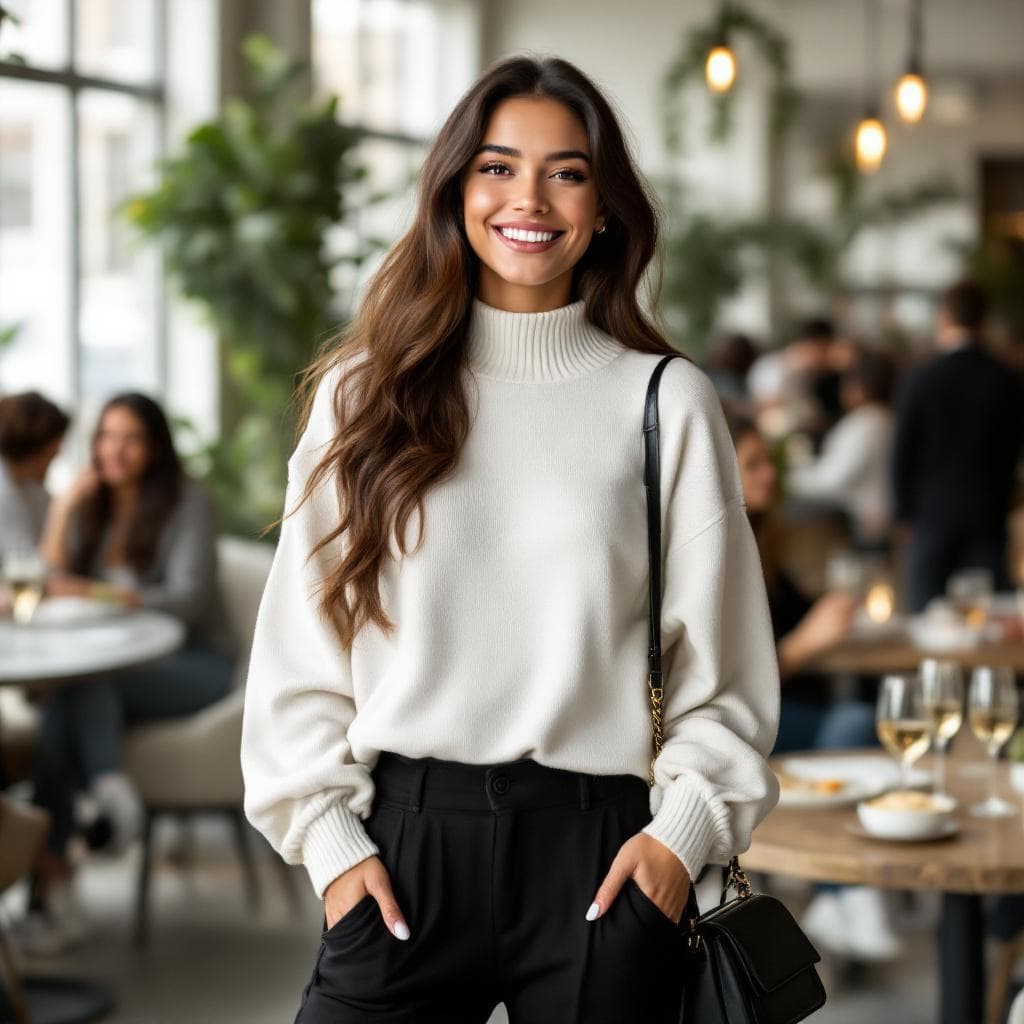 AI generated: ultra realistic lifestyle photo of a stunning 24 year old Latina influencer with long caramel brown ...