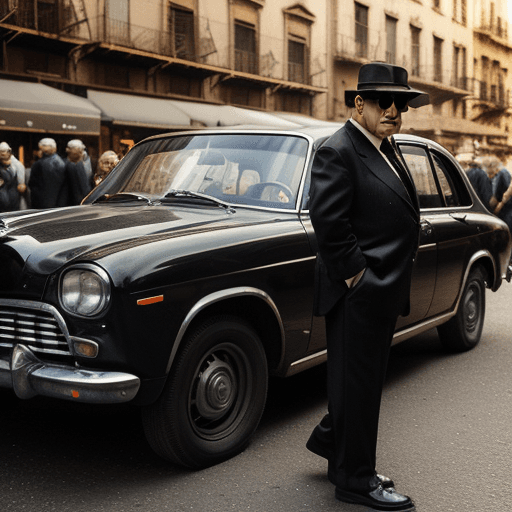 AI generated: Mafia members, 8k, guns, cars, old style, mobs, sicilian, italian, new york
