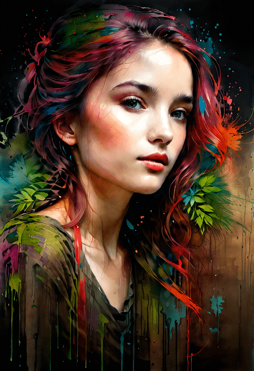 AI generated: A painting of a beautiful young woman. Highly details, professional, dynamic angle, 12K, Artist: {ra...
