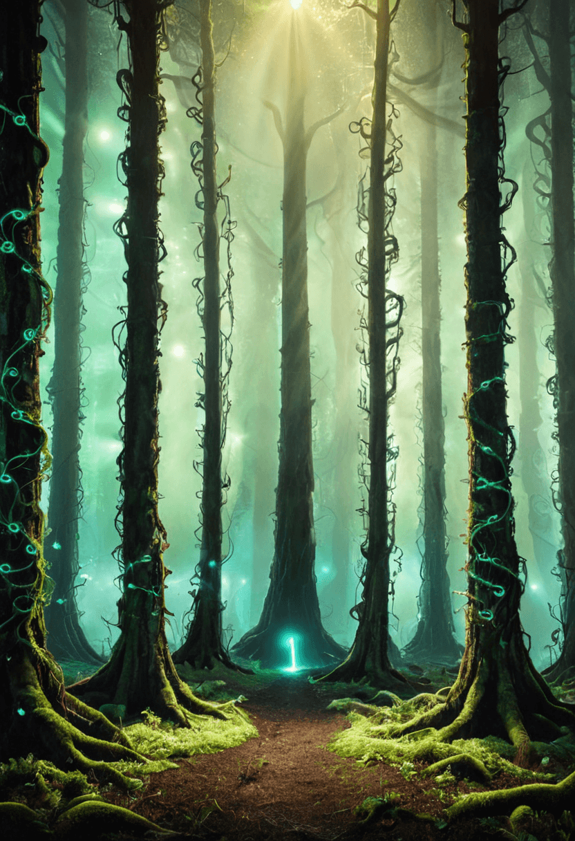 AI generated: Advertising poster style <lora:xl_more_art-full_v1:1>,<lora:DreamARTSDXL:1>,A surreal forest of towe...