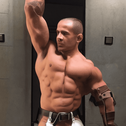 AI generated: A muscular swat member with a big bulge and brown hair