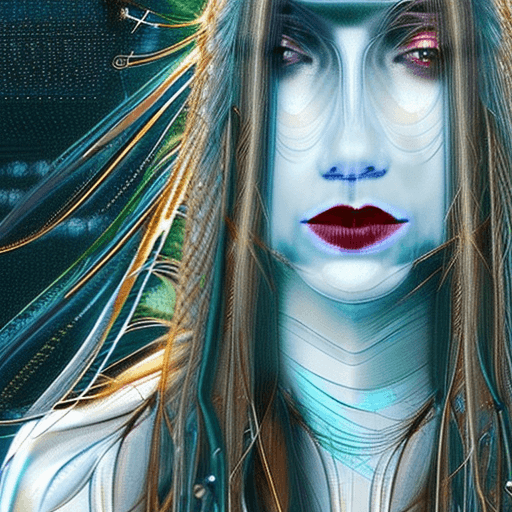 AI generated: 1woman,beautiful,long hair,gold lining,veil, by Minjae Lee, Carne Griffiths, Emily Kell, Steve McCur...
