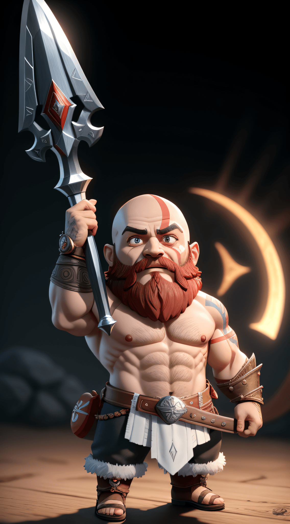 AI generated: cute little kratos from god of war (2018), chibi, ultra detailed, pixar design, 4k, uhd, studio ligh...