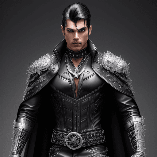 AI generated: male super hero named The Whip, Hispanic, black hair, no symbol, using two whips ((intricate silver ...
