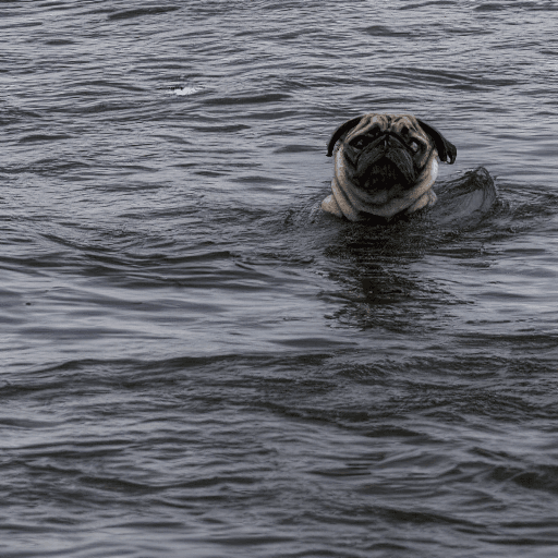 AI generated: pug-headed loch ness monster swimming in the lake