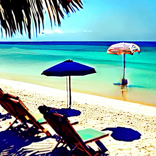 AI generated: High resolution photography travel magazine, ethereal sunny golden sand beach, pastel umbrellas, swa...