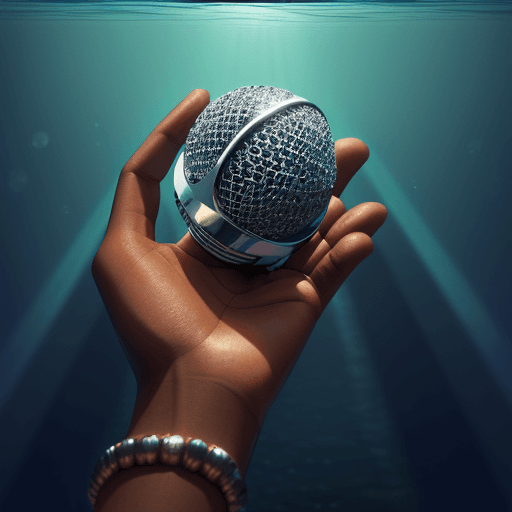 AI generated: Hyper semi realistic eye level image of a mid century modern style diamond covered microphone under ...