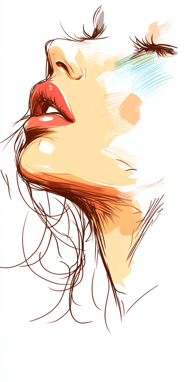 AI generated: color drawing of a woman's face, in the style of pop art --chaos 75 --ar 1:2 --profile rsy6uq9 --sty...