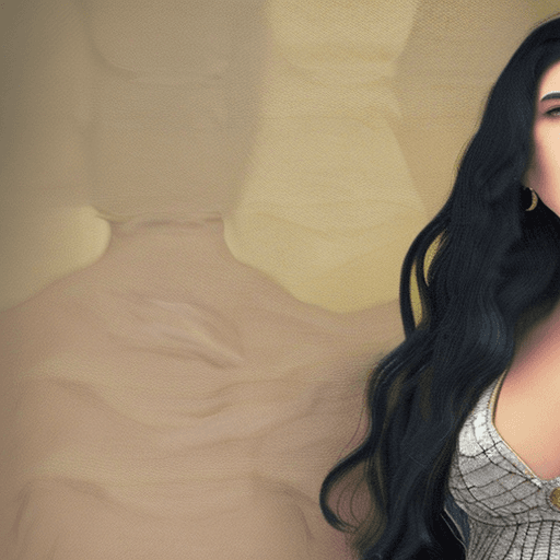 AI generated: A woman in a frontal pose with long, voluminous black hair, wearing a low-cut black dress with lace ...