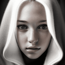 AI generated: Portrait of a young beautiful white heired girl on a light grey, overcast with natural illumination,...