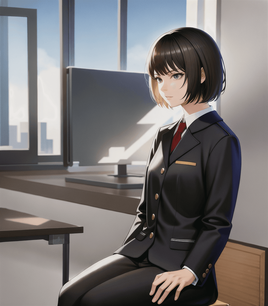 AI generated: (perfect anime illustration), 1girl, short hair, brown hair, medium breasts, school uniform, school ...