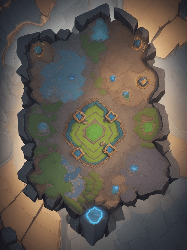 AI generated: Describe a scene for a Hearthstone-style card game, viewed from above in a 3D perspective, as if pla...