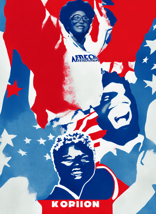 AI generated: political campaign poster for a young afroamerican candidate, white blue and red, illustration, grap...